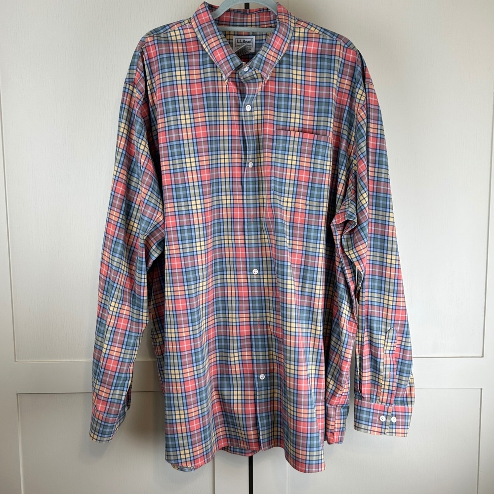 L.L. Bean Shirt Mens XXXL Regular Multi Color Plaid Cotton Traditional Fit Prep